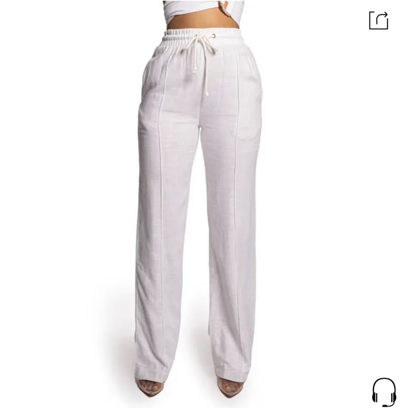 JLUXLABEL Pants - JLUXLABEL white linen drawstring pants